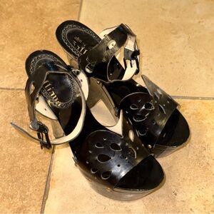 JOHN GALLIANO Butterfly Platform Sandals Black Cutout Heels EU 38 - RARE Vintage
